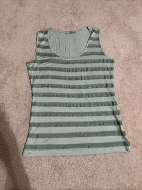 Textured Stripe Scoop Neck Tank Top in Sage Green